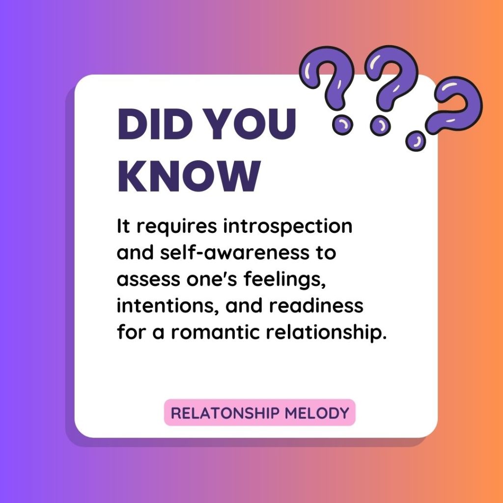 It requires introspection and self-awareness to assess one's feelings, intentions, and readiness for a romantic relationship.