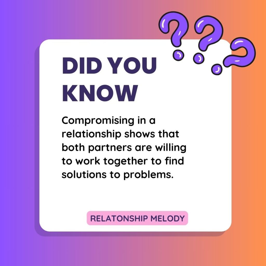Compromising in a relationship shows that both partners are willing to work together to find solutions to problems.