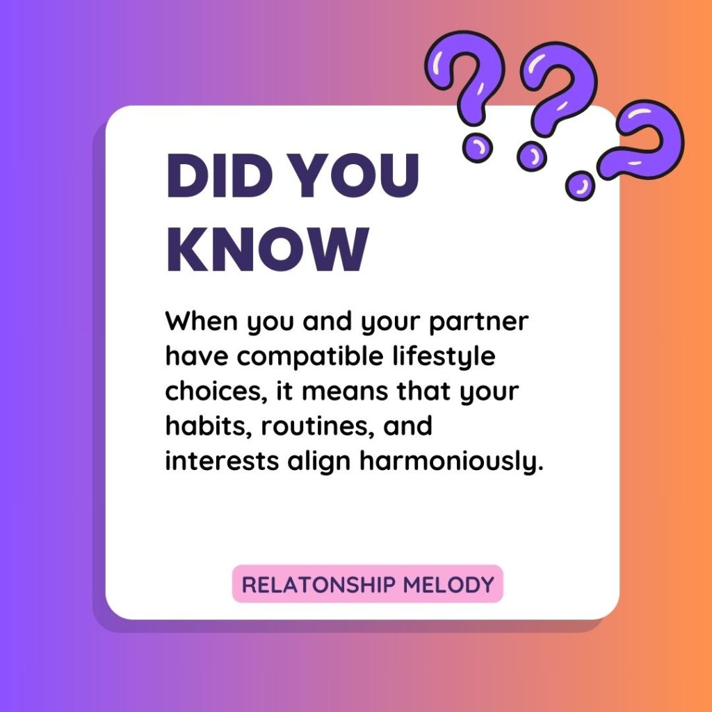 When you and your partner have compatible lifestyle choices, it means that your habits, routines, and interests align harmoniously.